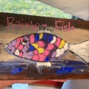 6x12 Acrylic Painting - Rainbow Fish Handmade
